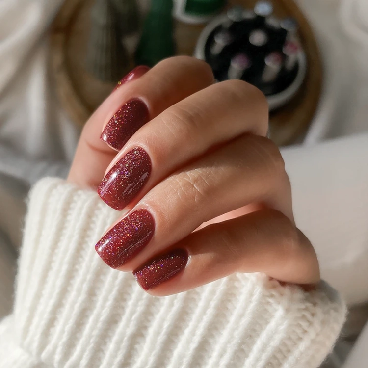 czerwony brokatowy lakier hybrydowy