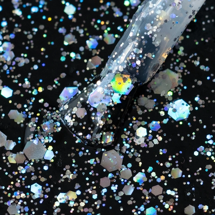 lakier hybrydowy z srebrnymi drobinkami