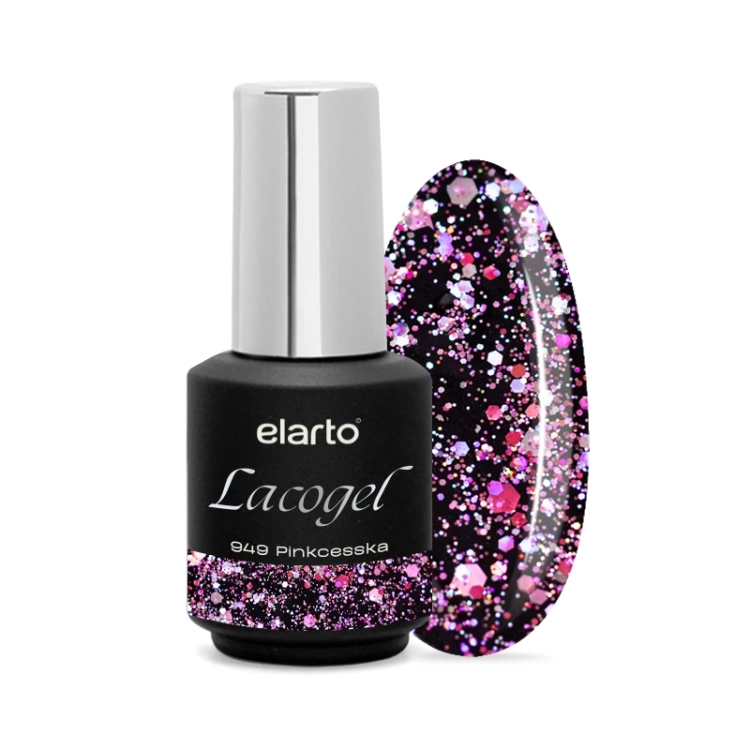 lakier hybrydowy z różowymi drobinkami