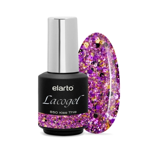 transparentny lakier z różowymi drobinkami