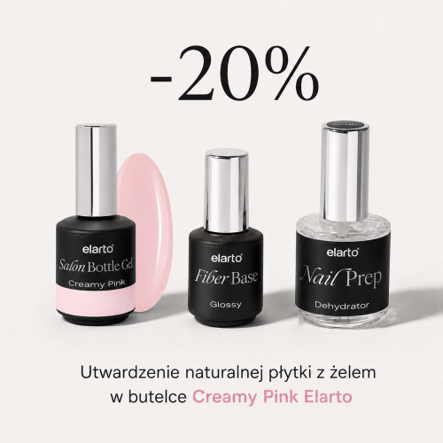 Utwardzenie naturalnej płytki z żelem w butelce Creamy Pink Elarto