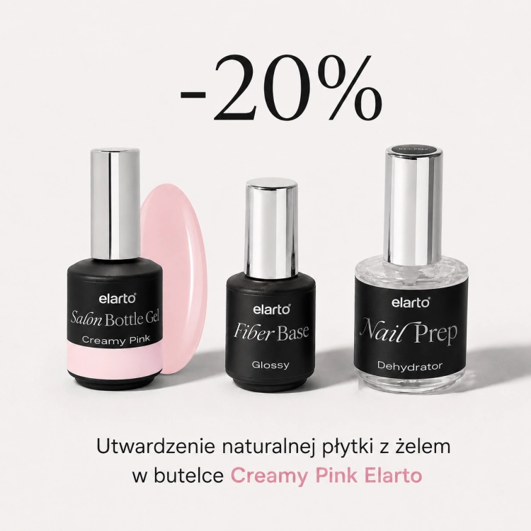 Utwardzenie naturalnej płytki z żelem w butelce Creamy Pink Elarto