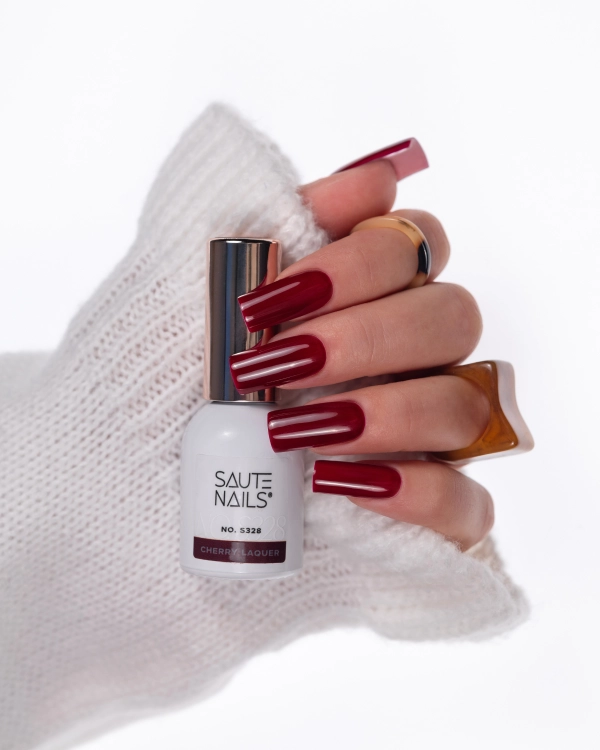 lakier hybrydowy bordowy saute nails