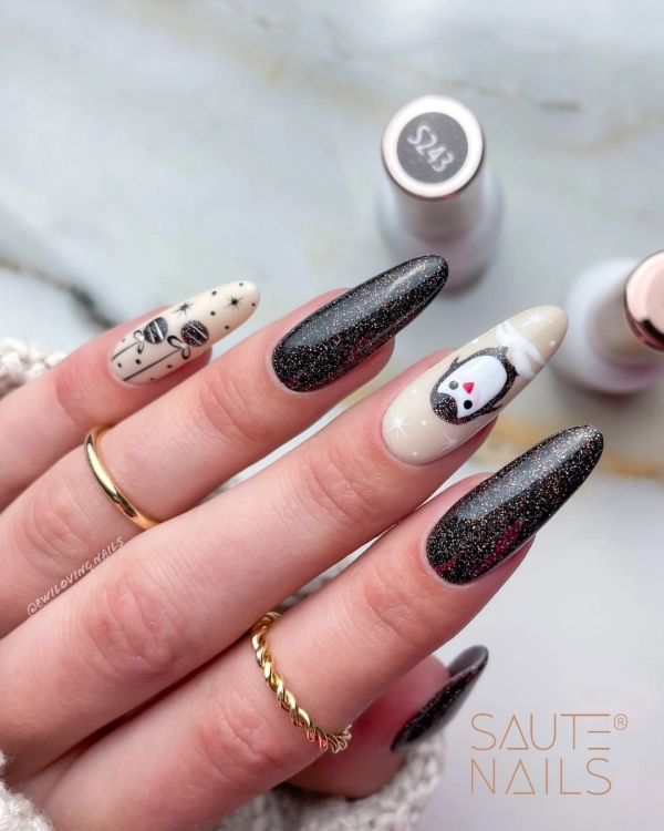 czarny z drobinką saute nails