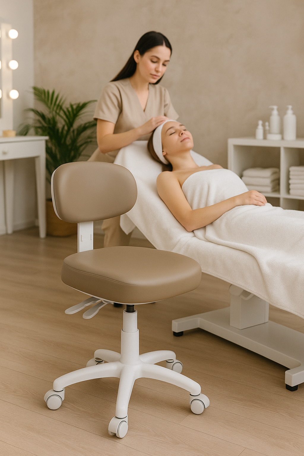 Taboret kosmetyczny płaski gravel w salonie