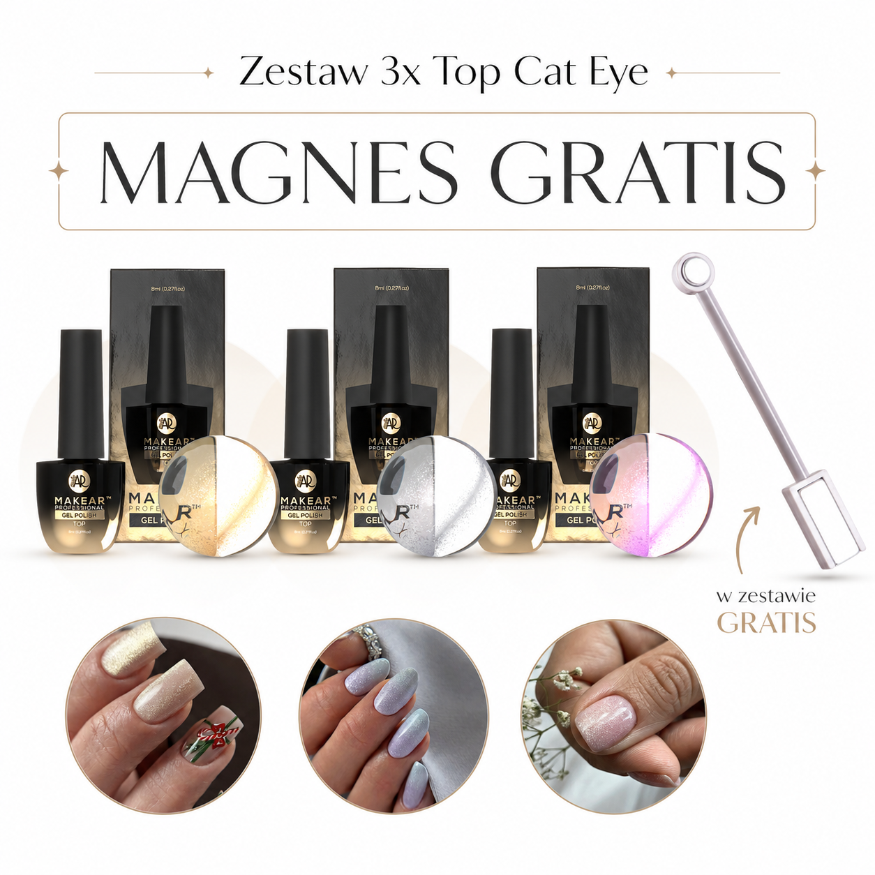 Zestaw 3x Top Cat Eye + Magnes GRATIS