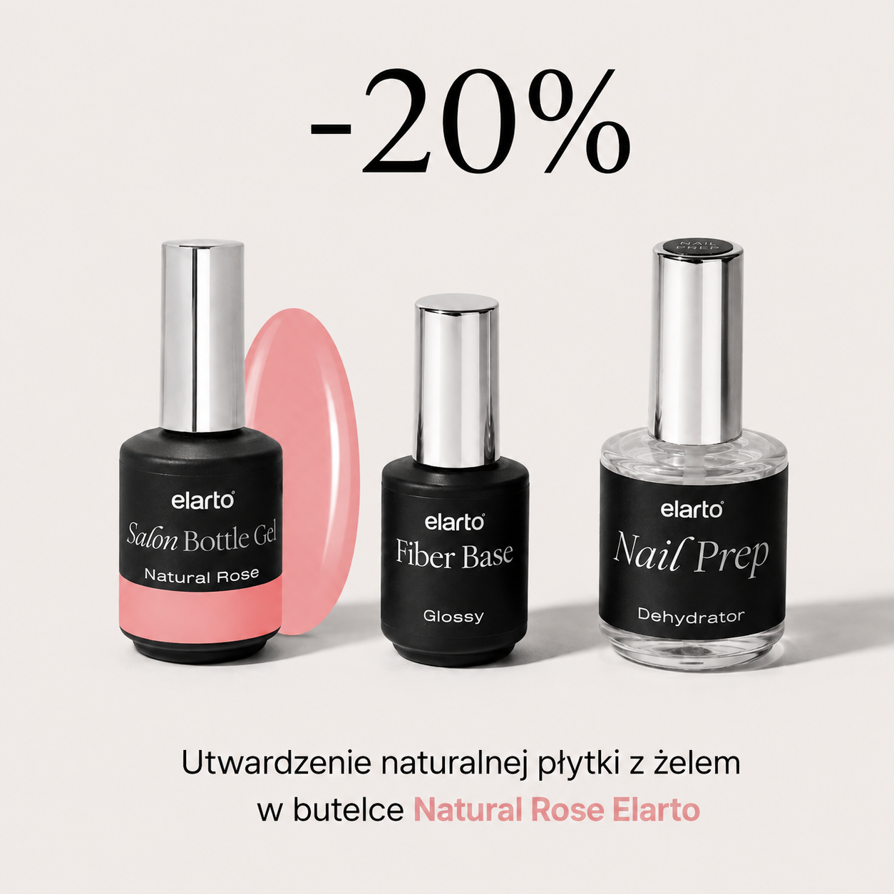 Utwardzenie naturalnej płytki z żelem w butelce Natural Rose Elarto