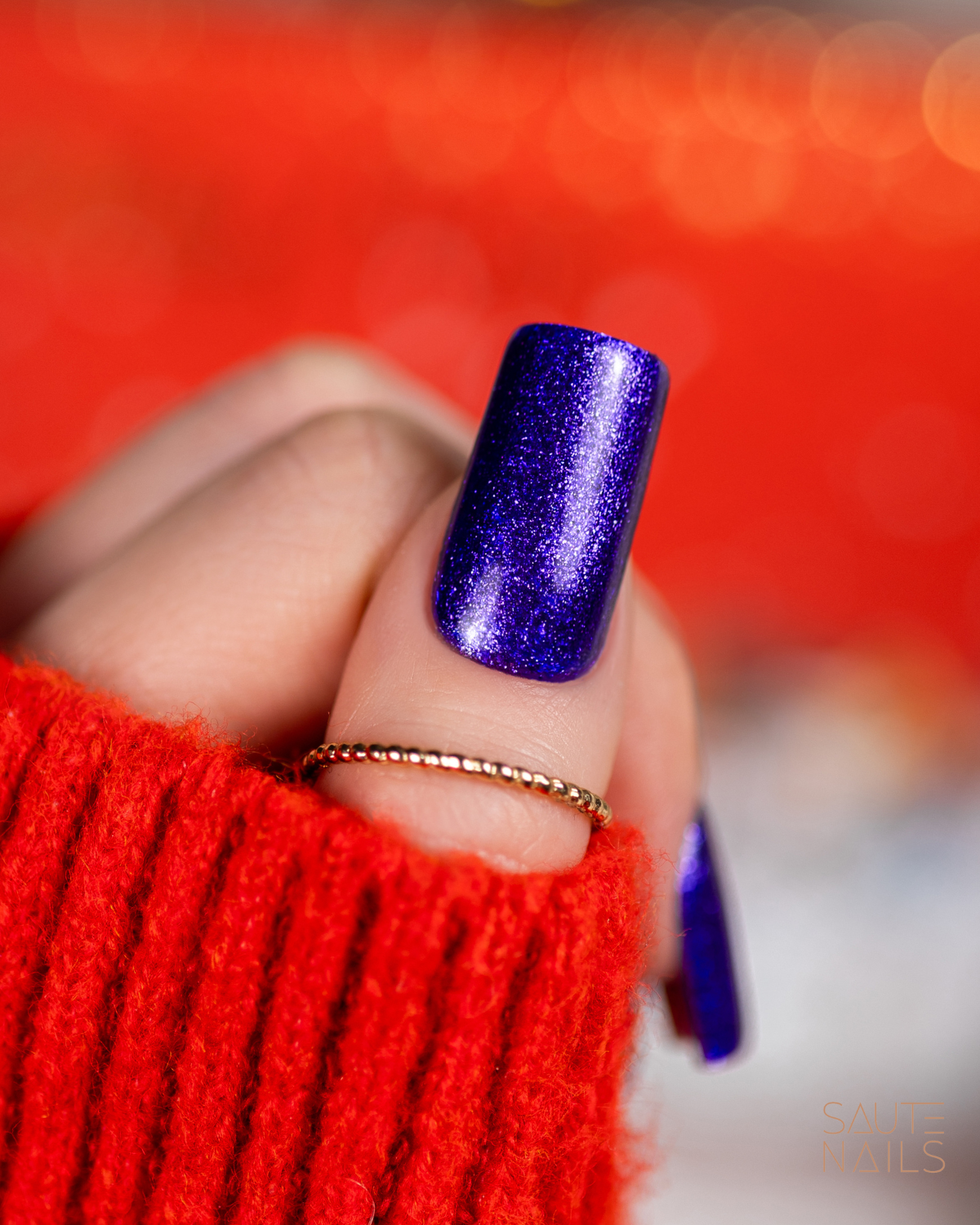fioletowy brokat saute nails